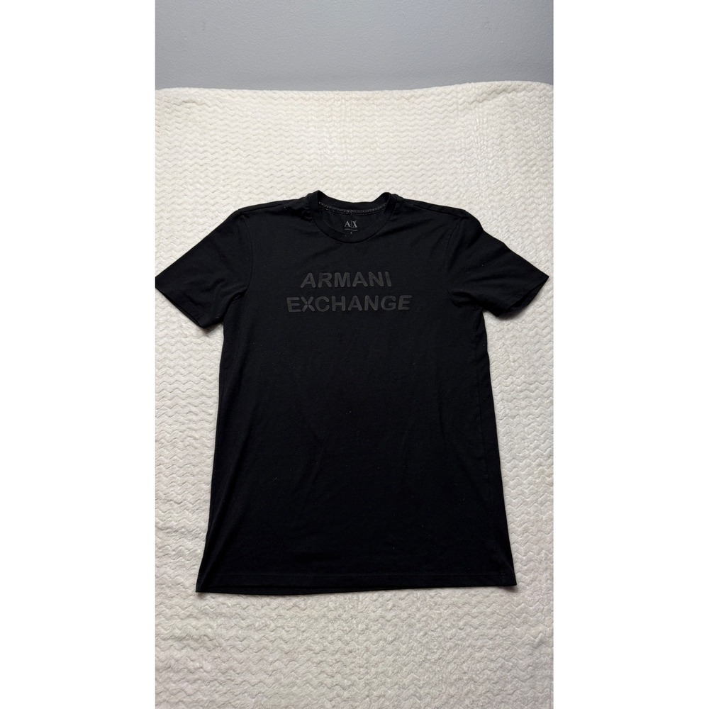 Armani Exchange Womens Black Tonal Logo Graphic Short Sleeve T-Shirt Size S